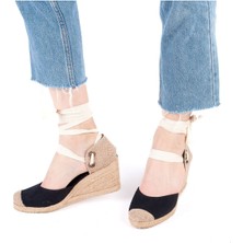 Gerçek Elişi Siyah Ipli Dolgu Topuk Keten Espadril Handmade