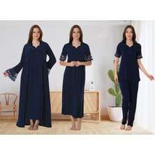 Dvina Effortt Lohusa 4'lü Set - Sabahlık/pijama Takımı/gecelik Lacivert - 9016