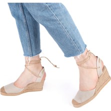Gerçek Elişi Bilekten Bağcıklı Topuğu Açık Dolgu Topuk Keten Hasır Kadın Espadril Handmade