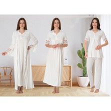 Dvina Effortt Lohusa 4'lü Set - Sabahlık/pijama Takımı/gecelik Ekru - 9016