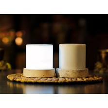 Candela 13CM Mermer ve Traverten Masa Lambası, Mermer Abajur, Lüks Gece Lambası (Led Lamba Dahil)
