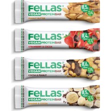 Fellas Vegan Protein Bar 4'lü Deneme Paketi - Muzlu ve Kakaolu, Çilekli ve Kakaolu, Yer Fıstıklı ve Kakaolu, Fıstık Ezmeli Vegan Protein Bar
