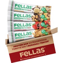 Fellas Vegan Protein Bar 4'lü Deneme Paketi - Muzlu ve Kakaolu, Çilekli ve Kakaolu, Yer Fıstıklı ve Kakaolu, Fıstık Ezmeli Vegan Protein Bar