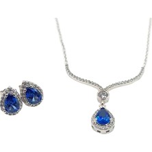 Gümüş Lacivert Taşlı Damla Set – Kolye & Küpe