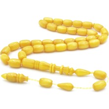 Ahmet Emin Yapımı Imamesi Halkalı Simli Sarı Sıkma Kehribar Tesbih