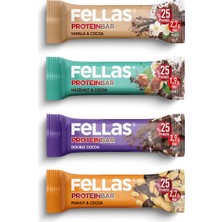 Fellas Protein Bar 4'lü Deneme Paketi - Duble Kakaolu, Yer Fıstıklı ve Kakaolu, Fındıklı ve Kakaolu, Vanilya ve Kakaolu Protein Bar