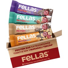 Fellas Protein Bar 4'lü Deneme Paketi - Duble Kakaolu, Yer Fıstıklı ve Kakaolu, Fındıklı ve Kakaolu, Vanilya ve Kakaolu Protein Bar