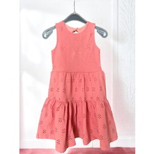 Kız Çocuk File Kumaş Astarlı Pembe Sırt Dekolteli Diz Altı Elbise