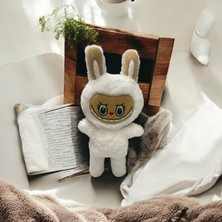 Mini Beyaz Tavşan Kostümlü Labubu Peluş Oyuncak