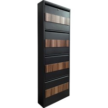 4'lü Antrasit Metal Ayakkabılık Ahşap Detaylı (Kilitli)