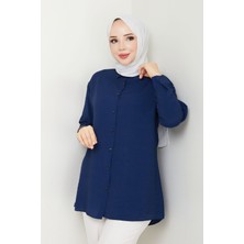 Kadın Arkası Düğme Detaylı Robalı Iç Göstermez Lilium Gömlek -PMK428