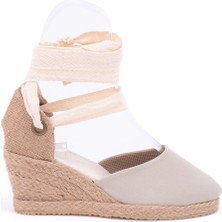 Gerçek Elişi Ipli Bej Hasır Dolgu Topuk  Keten Hasır Espadril Handmade