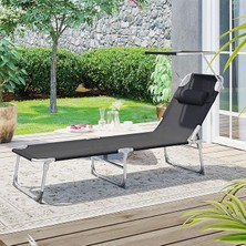 Songmıcs GCB192B01 Şezlong, Baş Destekli  Şezlongu, Sırtlık ve Güneş Şemsiyesi, Eğilebilir, Hafif, Katlanabilir, 53 x 193 x 29,5 Cm, Taşıma Kapasitesi 150 Kg, Bahçe, Siyah