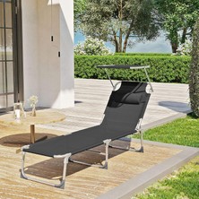 Songmıcs GCB192B01 Şezlong, Baş Destekli  Şezlongu, Sırtlık ve Güneş Şemsiyesi, Eğilebilir, Hafif, Katlanabilir, 53 x 193 x 29,5 Cm, Taşıma Kapasitesi 150 Kg, Bahçe, Siyah