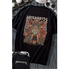 Unisex Vintage Megadeth Sırt Baskılı Tişört, Oversize Rock Band Temalı T-Shirt