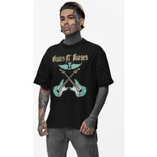 Fuddy Moda Unisex Elektro Gitarlı Guns N' Roses Baskılı Tişört, Oversize Rock Band Temalı T-Shirt
