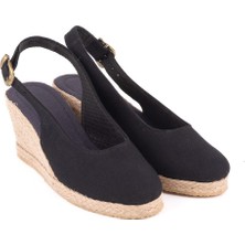 Gerçek Elişi Arkadan Bantlı Topuğu Açık Burnu Kapalı Keten Kadın Espadril Dolgu Topuk Handmade