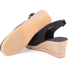 Gerçek Elişi Arkadan Bantlı Topuğu Açık Burnu Kapalı Keten Kadın Espadril Dolgu Topuk Handmade