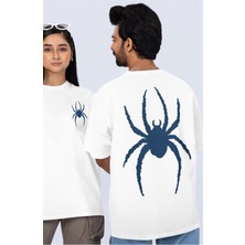 Unisex Mavi Örümcek Sırt Baskılı Tişört, Oversize Super Hero Spider Temalı T-Shirt