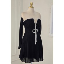 Siyah Taşlı Piliseli Mini Abiye 58387