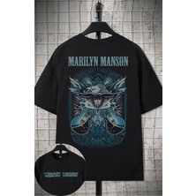 Unisex Marilyn Manson Guitar Sırt Baskılı Tişört, Oversize Rock Band Temalı T-Shirt
