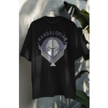 Fuddy Moda Unisex Mandalorian Bounty Hunter Yazılı Tişört, Oversize Star Wars Baskılı T-Shirt