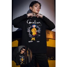 Fuddy Moda Oversize Coraline Karakter Baskılı T-Shirt, Unisex Korku Film Temalı Tişört
