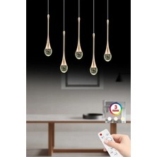 Istanbul Avize Yemek Masası Mercure 5'li Gold Kumandalı Üç Renk LED Lüx Modern Ledli Avize