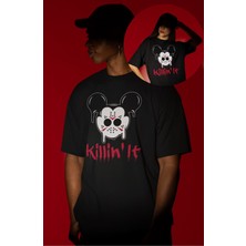 Fuddy Moda Unisex Killin It Yazılı Tişört, Oversize Korku Filmi Hallowen Temalı T-Shirt