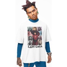 Fuddy Moda Unisex Lady Gaga Baskılı Tişört, Oversize Müzik Temalı T-Shirt