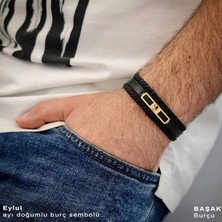 Archin Başak Burçalrı İçin Siyah Derili Dikdörtgen Figürlü 14 Ayar Altın Plakalı Hediye Bileklik-437BURÇ