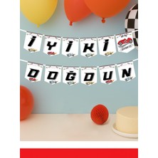 Yarış Arabaları Temalı Iyi Ki Doğdun Yazı Banner Doğum Günü Parti Süsü