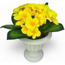 Yapay Çiçek Krem Antik Saksıda Sarı Kadife Menekşe Gerçekçi Doku 22CM