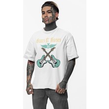 Fuddy Moda Unisex Elektro Gitarlı Guns N' Roses Baskılı Tişört, Oversize Rock Band Temalı T-Shirt
