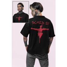 Unisex Scared Of You Sırt Yazılı Tişört, Oversize Korku Film Halloween Temalı T-Shirt