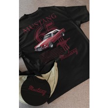 Unisex 65 Mstng Yazılı T-Shirt, Oversize Yarış Araba Baskılı Tişört