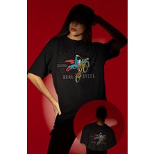 Fuddy Moda Unisex Süpermen Real Steel Yazılı Tişört, Oversize Superman Baskılı T-Shirt