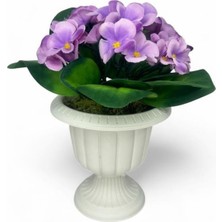 Yapay Çiçek Krem Antik Saksıda Lila Kadife Menekşe Gerçekçi Doku 22CM