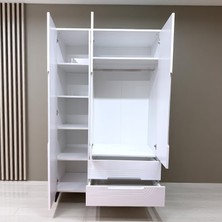 3 Kapaklı 2 Çekmeceli Gardırop - Dolap - Yonga Levha Gövde - Boyalı Işleme Desenli Kapaklar - Beyaz - 196 cm