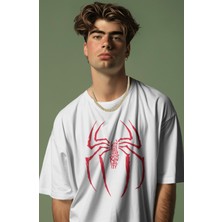 Fuddy Moda Unisex With Great Power Comes Great Responsibility Yazılı Tişört, Oversize Örümcek Baskılı T-Shirt