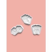 Aktastore Zar ve Iskambil Figürü Kurabiye Kalıbı ve Şeker Hamuru Kalıbı 3'lü Set
