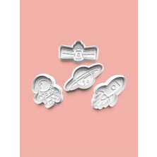 Aktastore Uzay Roket Gezegen Teması Kurabiye Kalıbı ve Şeker Hamuru Kalıbı 4'lü Set