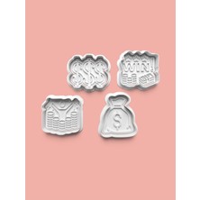 Aktastore Para ve Zenginlik Teması Kurabiye Kalıbı ve Şeker Hamuru Kalıbı 4'lü Set