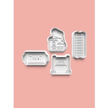 Aktastore Tren Istasyonu Kurabiye Kalıbı ve Şeker Hamuru Kalıbı 4'lü Set