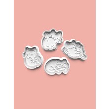 Aktastore Sevimli Kedi Kurabiye Kalıbı ve Şeker Hamuru Kalıbı 4'lü Set