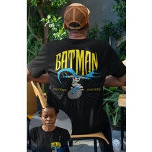 Unisex Batman The Caped Crusader Sırt Yazılı Tişört, Oversize Batman Baskılı T-Shirt