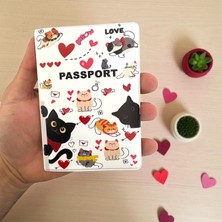 Sevimli Kedi Desenli Pasaport Kılıfı ve Valiz Etiketi Seti – Su Geçirmez, Dayanıklı, Seyahat Dost