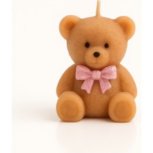 Hoş Geldin Bebek Ayıcık Mum Hediyelik – Kız Bebek – Pembe Kurdele – Mevlid – Baby Shower – El Yapımı (10–30 Adet)