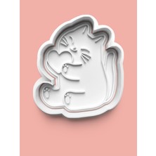 Aktastore Sevimli Kalpli Kedicik Kurabiye Kalıbı ve Şeker Hamuru Kalıbı