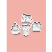 Aktastore Doğum Günü Teması Kurabiye Kalıbı ve Şeker Hamuru Kalıbı 4'lü Set